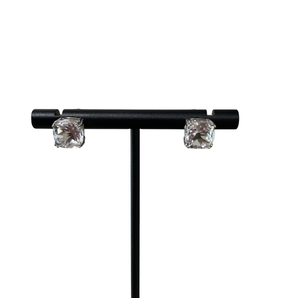 JTV Cushion Cut White Gemstone Stud Earrings Silver Women’s Jewelry